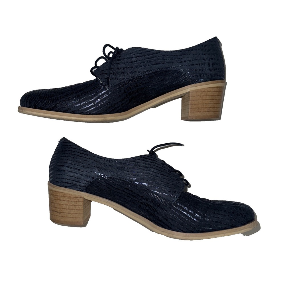 Handmade blue shiny oxford woman's lace size 10 Arnold Chugrin BOHO Y2K - Picture 2 of 9